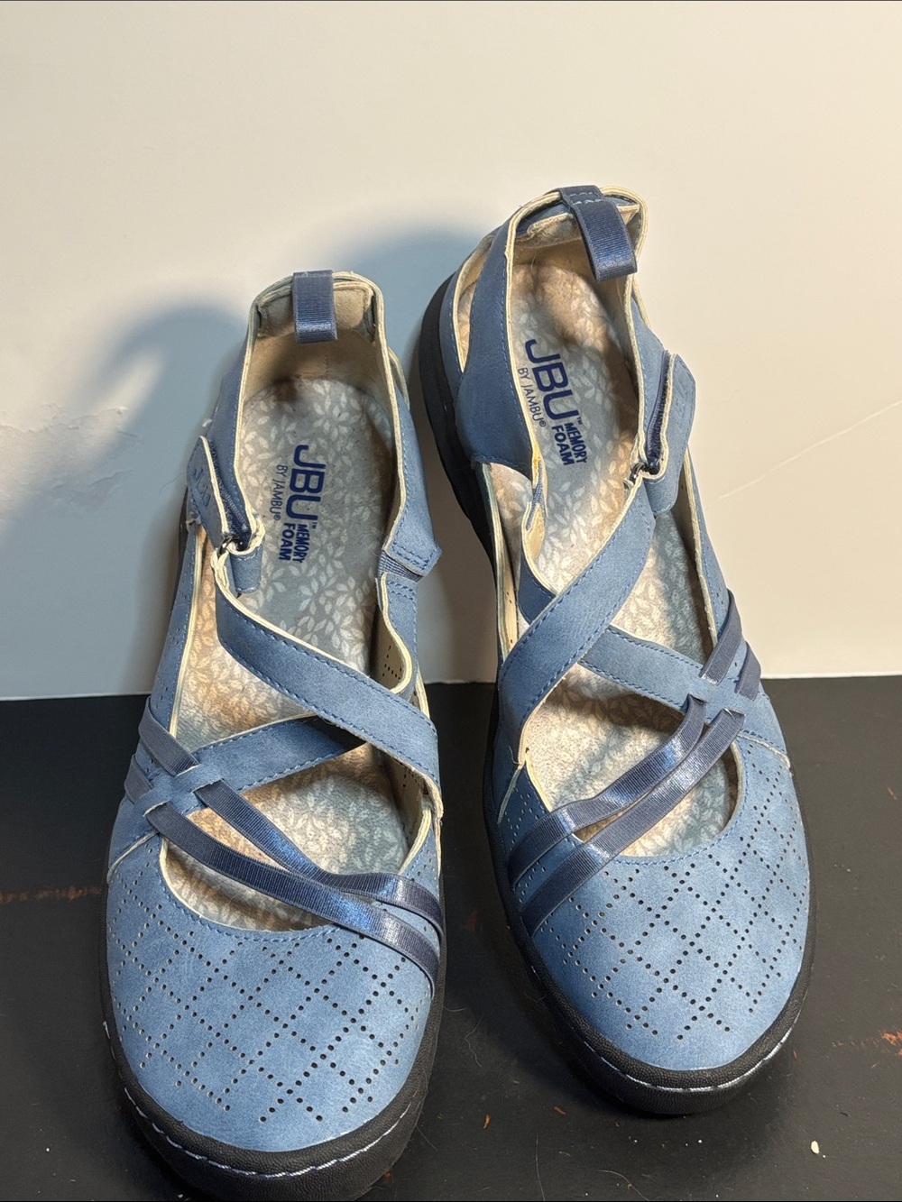 JBU by Jambu Nicole Women's Blue Cross-Strap Comfort Flats